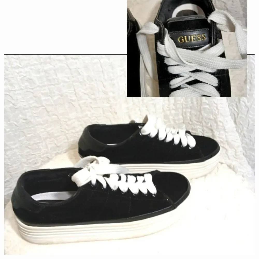Guess Faux-Suede Black Platform Sneakers Size 8.5M
